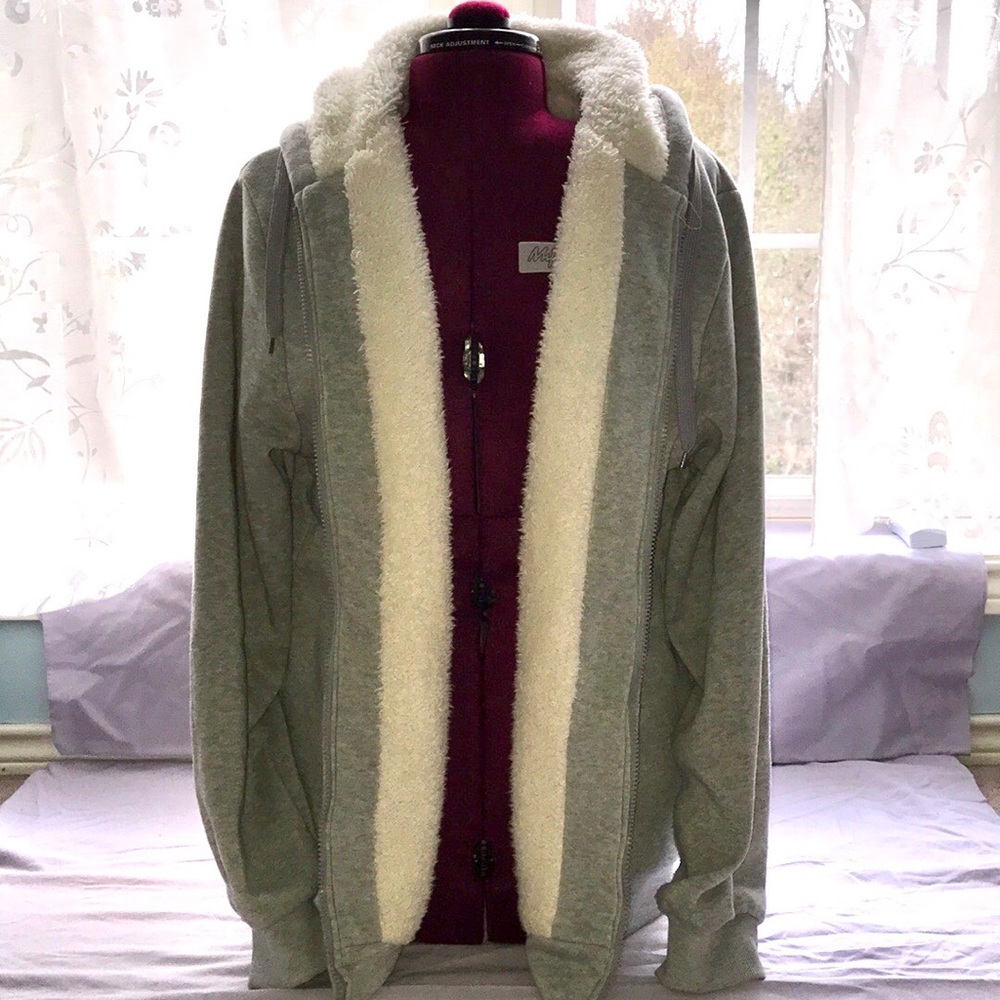 Grey Sherpa Line Zip-Up Hoodie